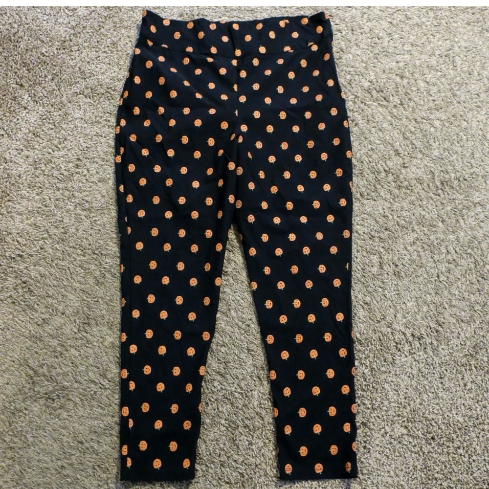 Unique Vintage Halloween Pumpkin Print Pedal Pushers